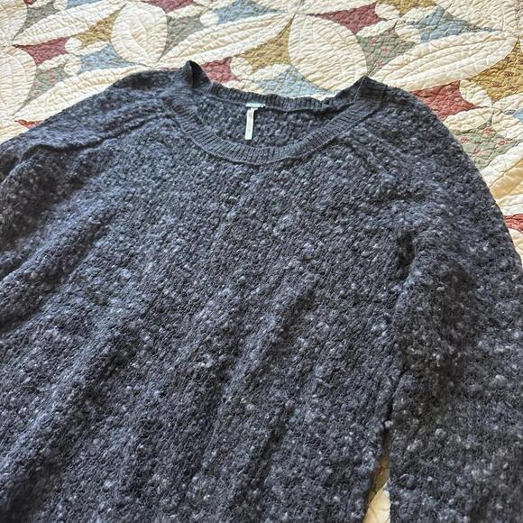 Free People jeepster wool honeycomb sweater charcoal gray boho winter - Picture 4 of 6